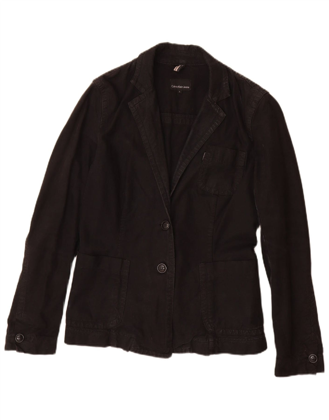 Calvin Klein Jeans Dame 2 Button Blazer Jacket UK 14 Stor Sort Bomuld