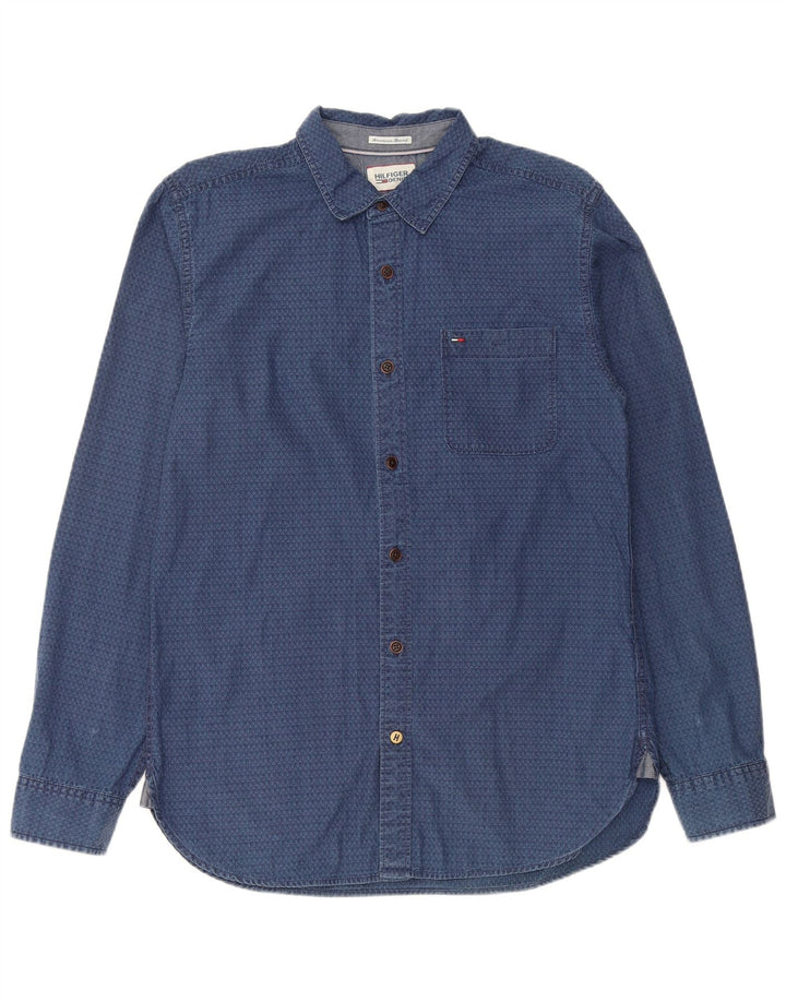 TOMMY HILFIGER Womens Shirt Medium Blue Geometric Cotton