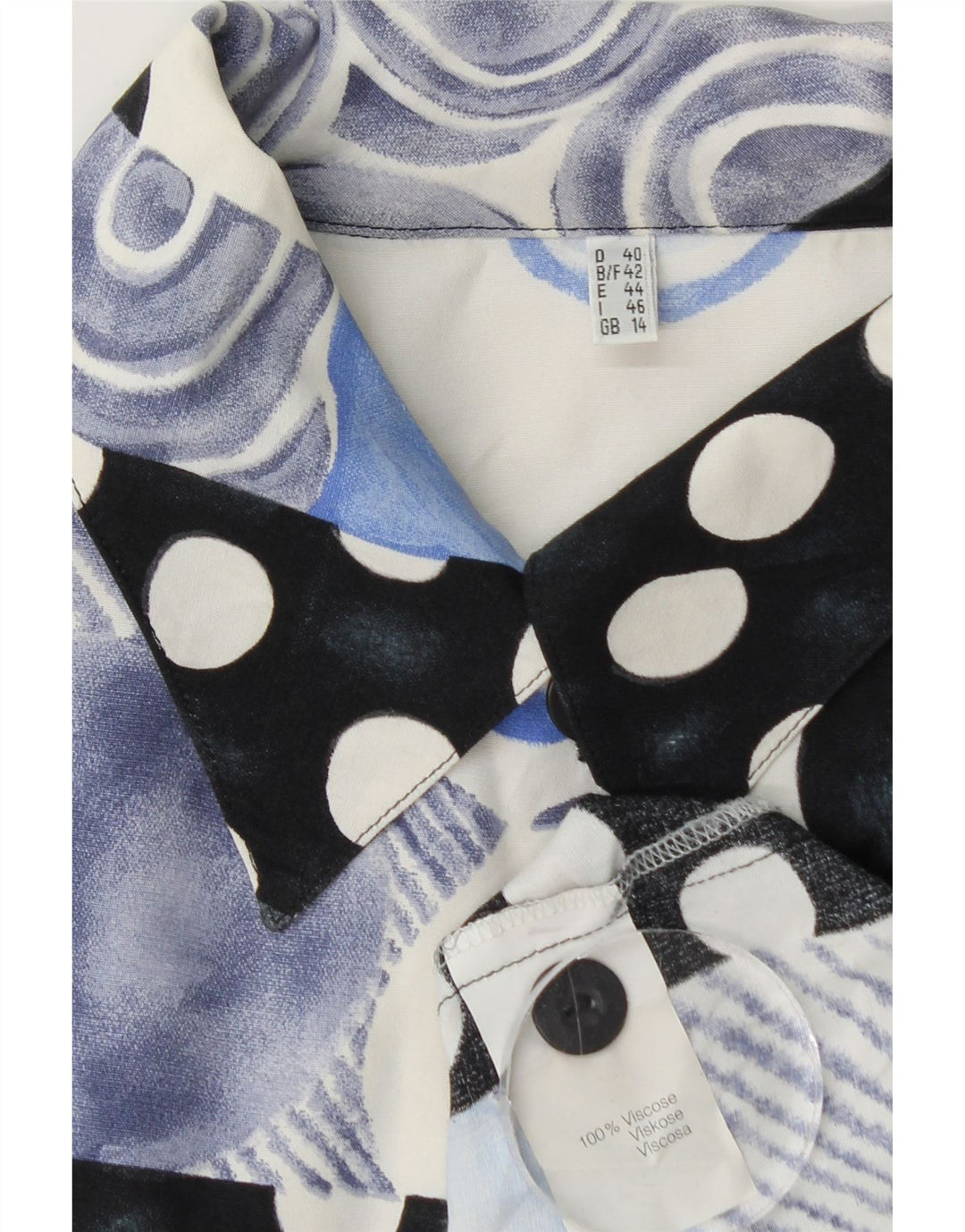 Vintage kvinders kortærmet skjortebluse UK 14 Large Blue Patchwork Viscose