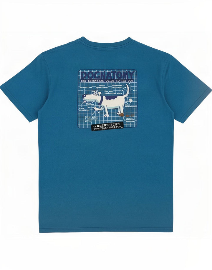 Weird Fish Herre grafisk T-shirt Top Medium Blue Bomuld