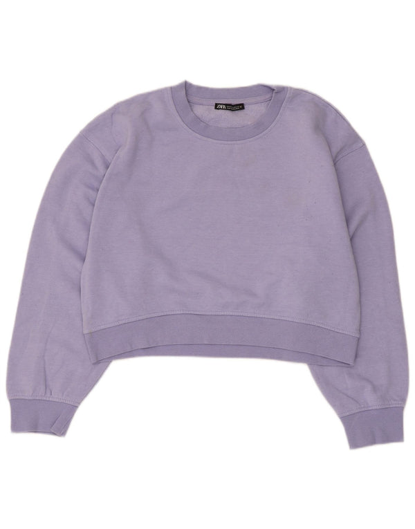 Zara Womens Crop Sweatshirt Jumper UK 14 Medium Lilla Bomuld