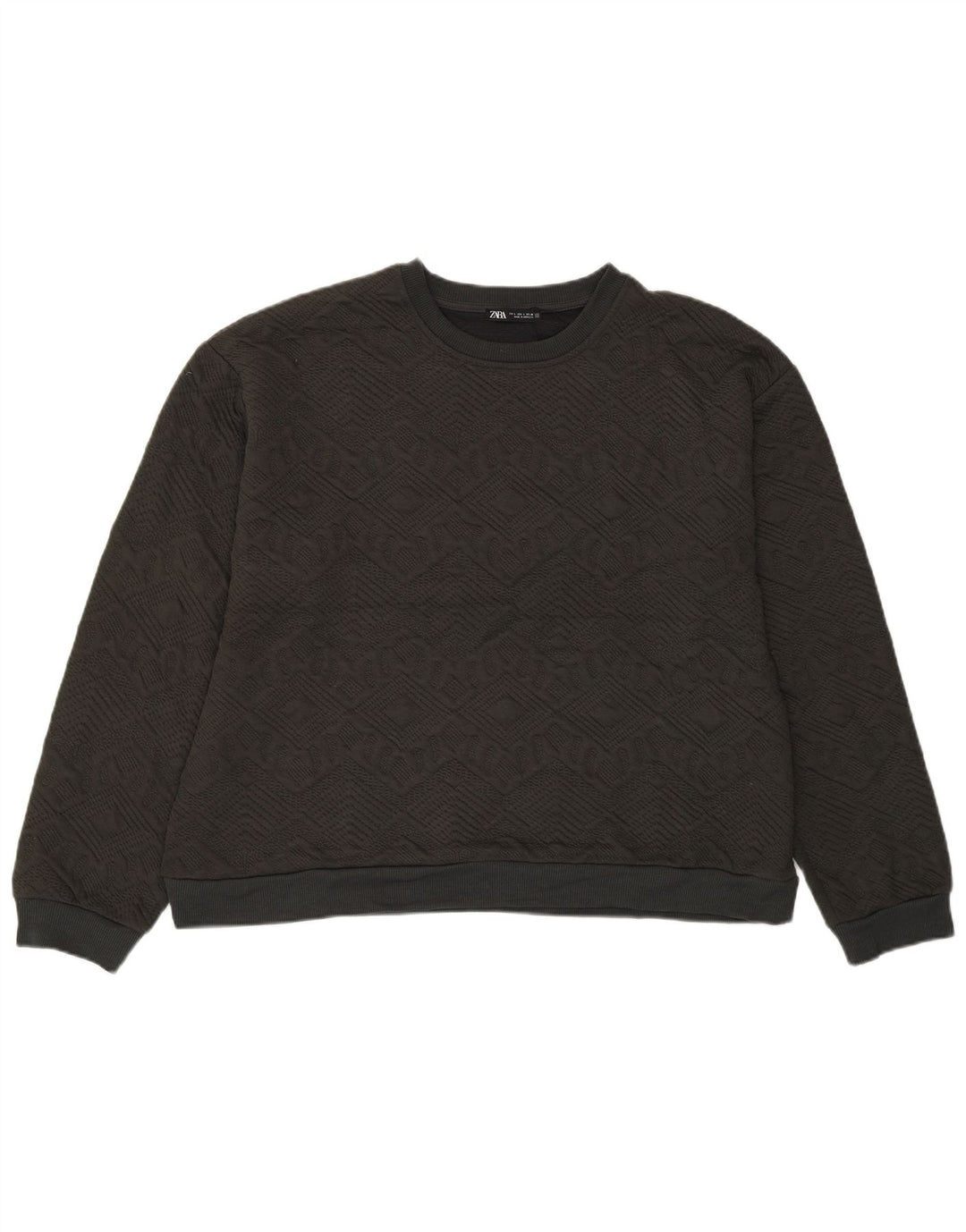 Zara Womens Crop Sweater UK 14 Large Grå Geometrisk Polyester