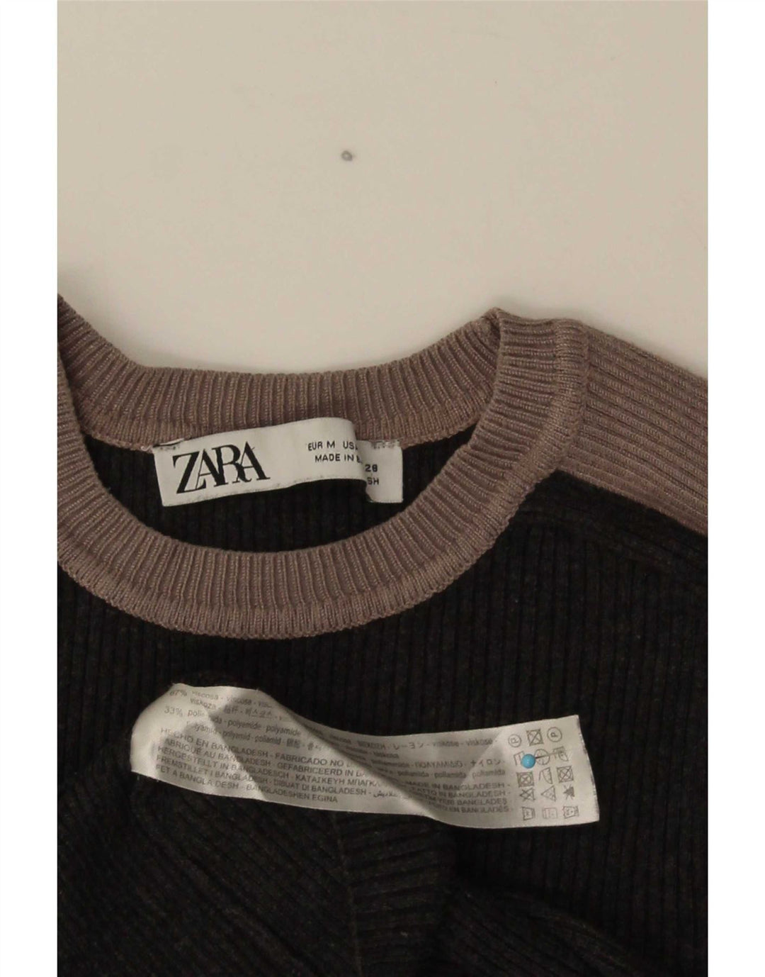 Zara Womens Crop Top Langærmet UK 12 Medium Grey Colourblock Viscose