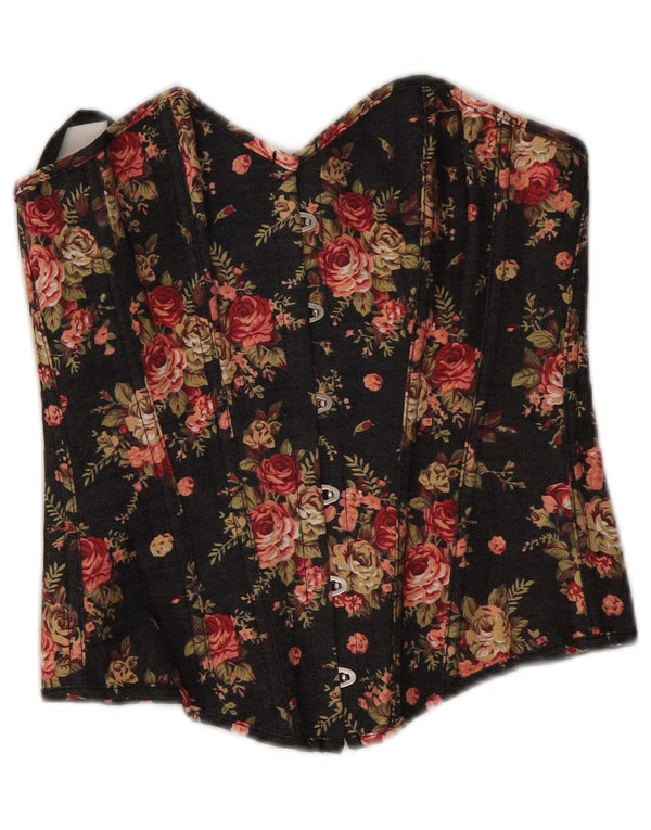 Vintage Dame Corset Top UK 14 Large Black Floral Polyester