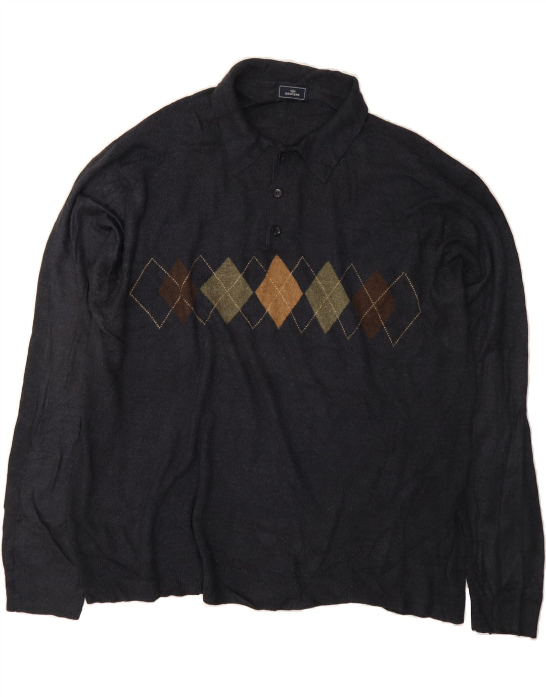 DOCKERS Herre Polo Neck Jumper Sweater 3XL Navy Blue Argyle/Diamond