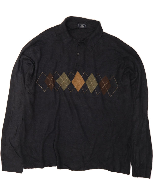 DOCKERS Herre Polo Neck Jumper Sweater 3XL Navy Blue Argyle/Diamond