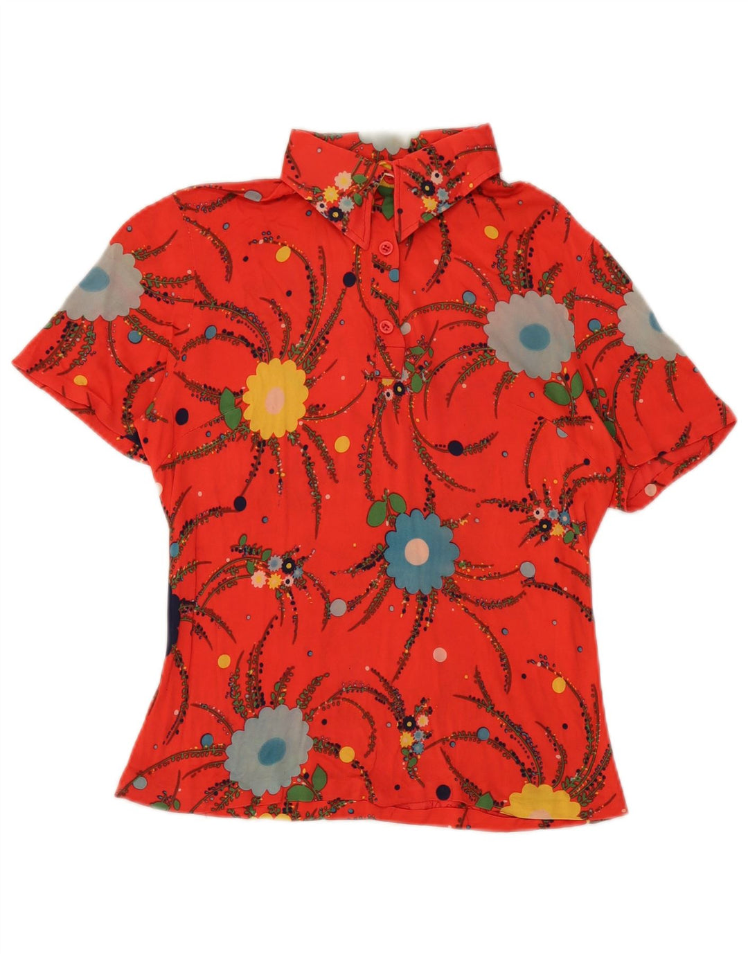 Vintage Dame Bluse Top UK 10 Small Red Floral