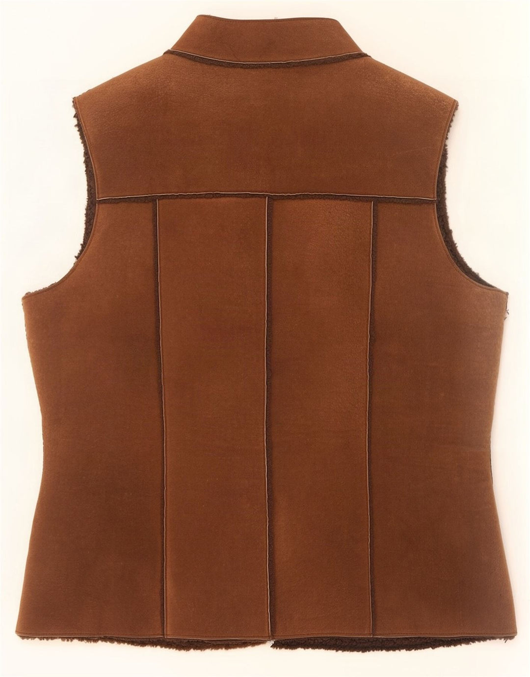 Moderne Klassikere Dame Ruskind Sherpa Gilet UK 14 Stor Brun Læder