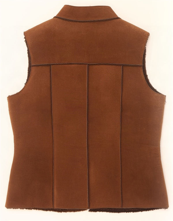 Moderne Klassikere Dame Ruskind Sherpa Gilet UK 14 Stor Brun Læder