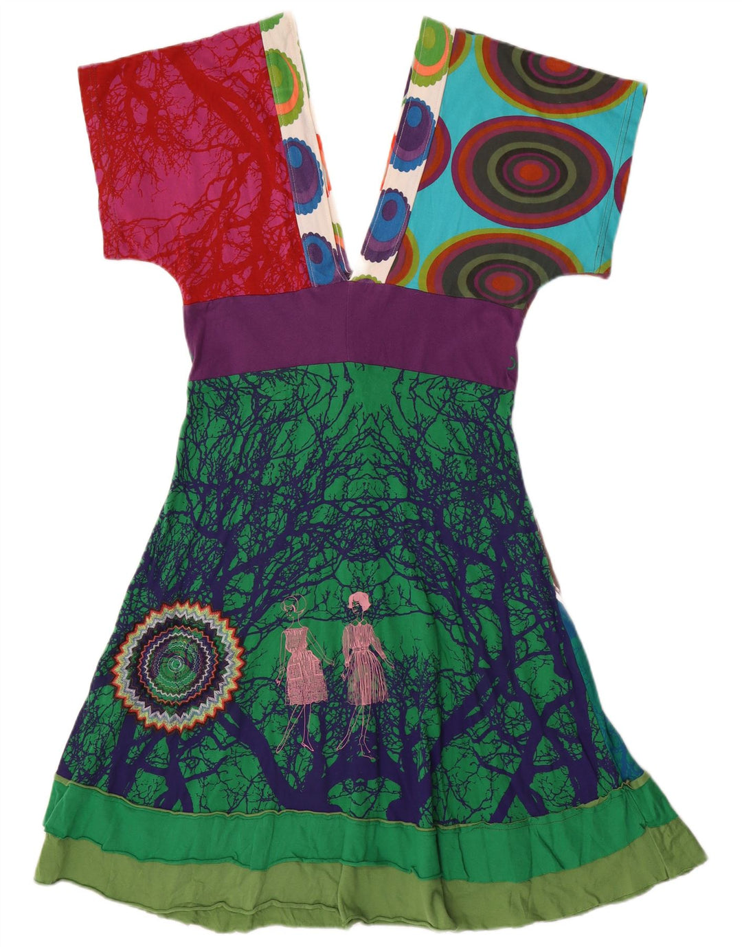 Desigual Kvinders Abstrakt Mønster A-Line Kjole UK 12 Medium Flerfarvet