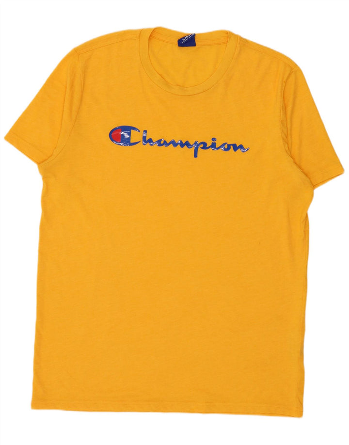 Champion Herre Grafisk T-Shirt Top XL Gul Polyester