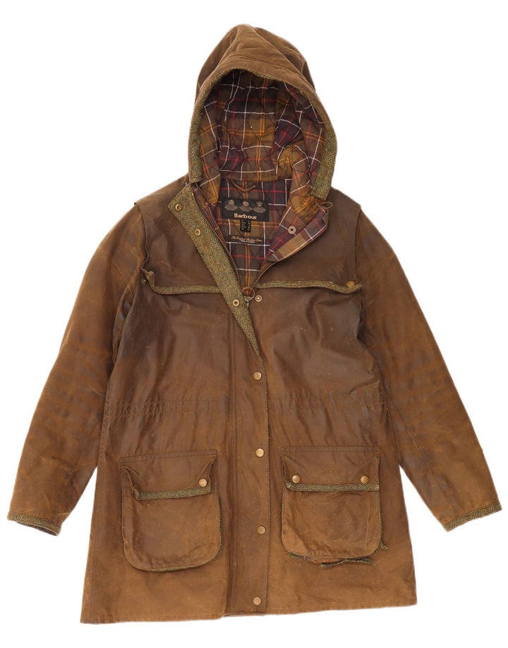 Barbour Dame Hætte Vokset Bomuldsjakke UK 12 Medium Brun Bomuld
