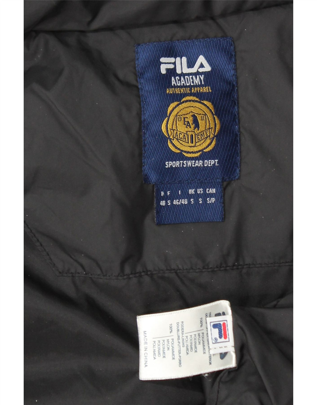 FILA Mens Graphic Padded Jacket UK 36 Small Black Polyamide Vintage Fila and Second-Hand Fila from Messina Hembry 