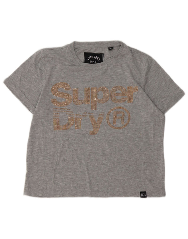 SUPERDRY Dame Heritage Grafisk T-Shirt Top UK 6 XS Grå