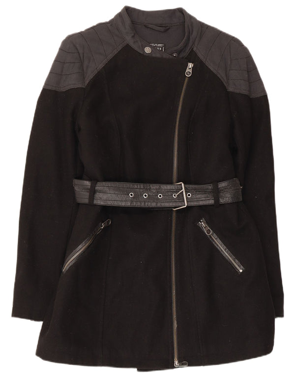 Guess Womens Overcoat UK 8 Small Black Wool