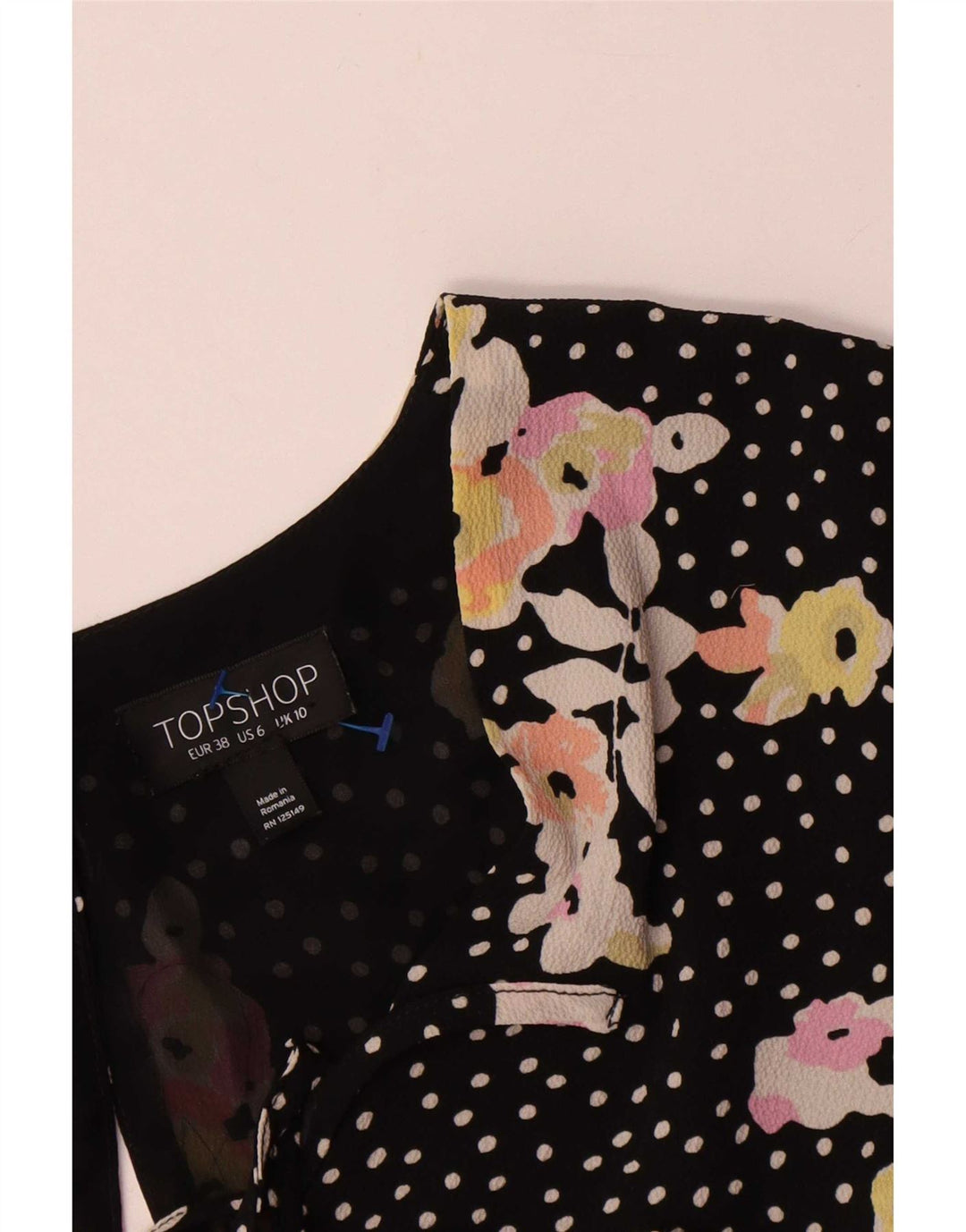 Topshop Womens A-Line Dress UK 10 Small Black Floral Polyester
