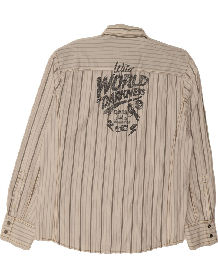 TOM TAILOR Mens Graphic Shirt 2XL White Striped Cotton Vintage Tom Tailor and Second-Hand Tom Tailor from Messina Hembry 