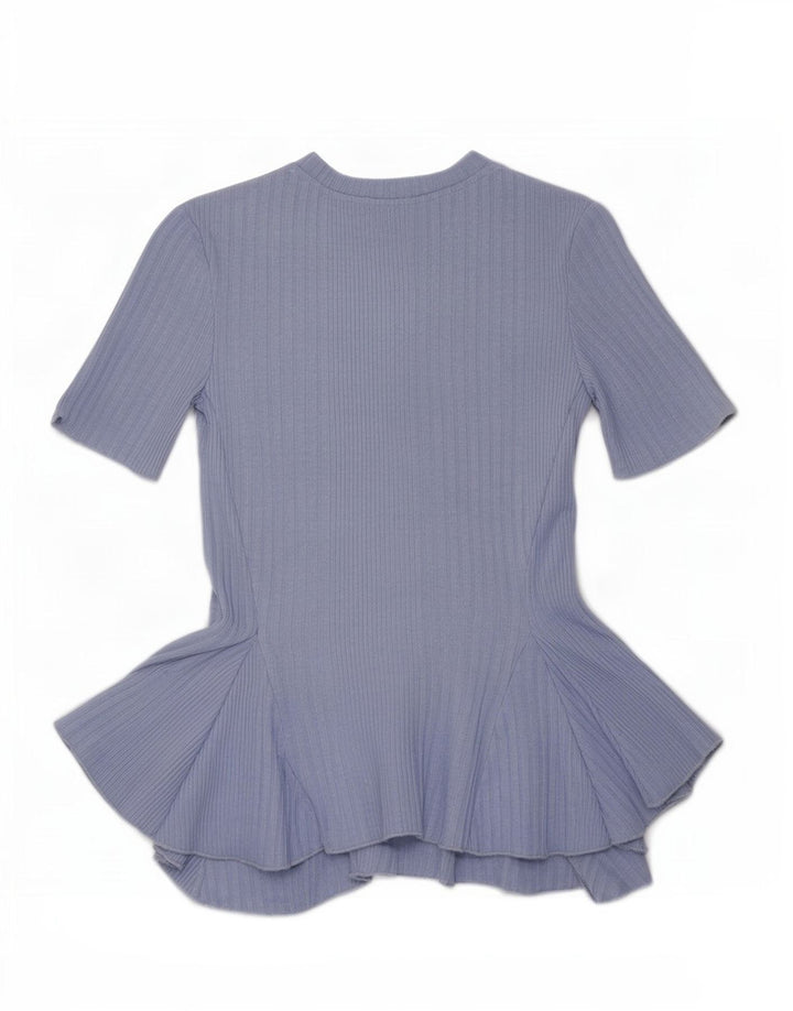 Zara Womens Crop Asymmetrisk Bluse Top UK 8 Small Blue