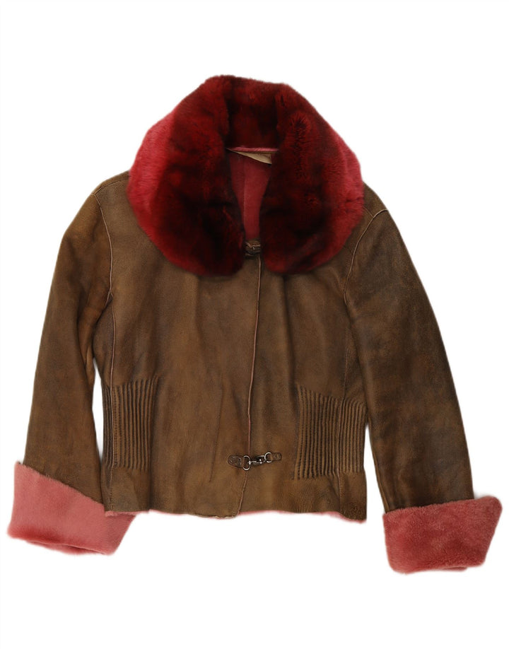 ERMANNO SCERVINO Dame Læderjakke IT 42 Medium Brun Læder