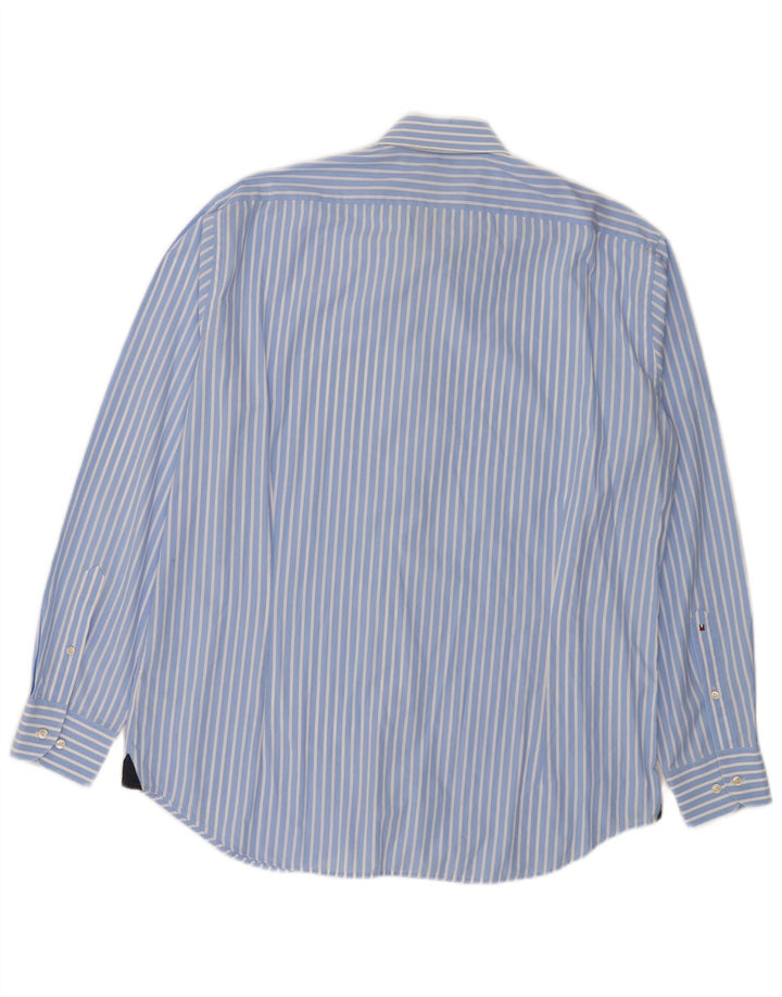 Tommy Hilfiger Herre Fitted Shirt Størrelse 43 Stor blå stribet bomuld