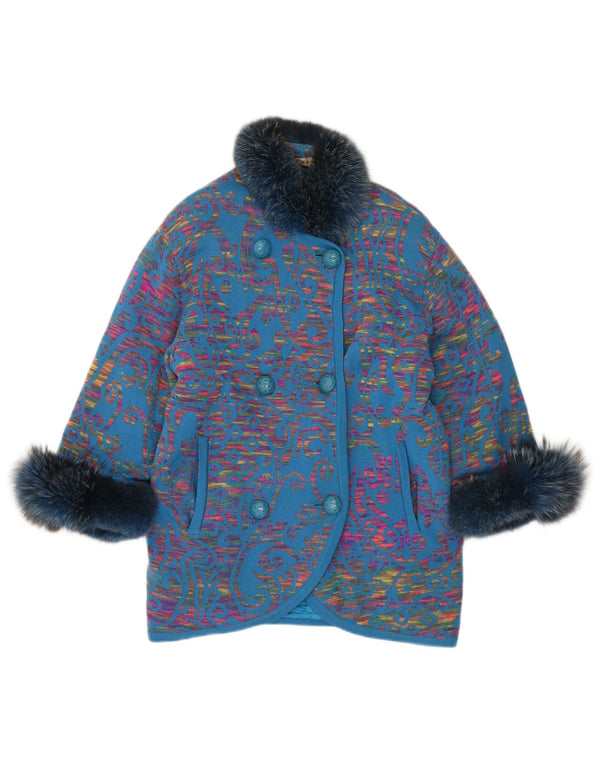 STIZZOLI Damestrik Dobbeltradet Frakke UK 20 2XL Blå Paisley