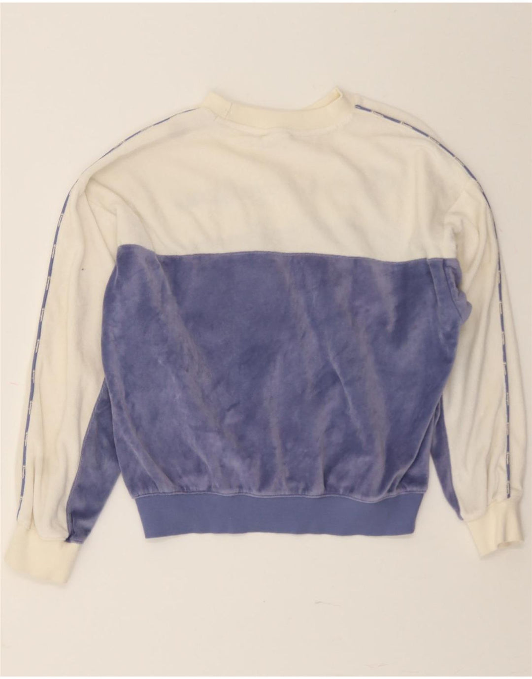 CHAMPION Womens Graphic Sweatshirt Jumper UK 14 Medium Blue Colourblock Vintage Champion and Second-Hand Champion from Messina Hembry 