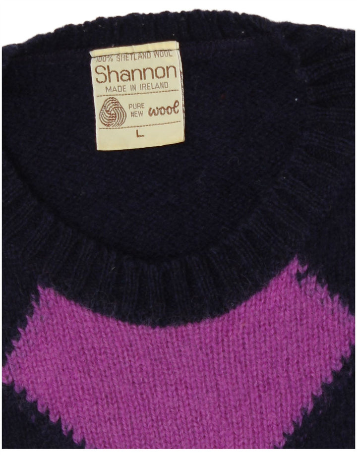 Shannon Herre Crew Neck Jumper Sweater Large Navy Blue Argyle/Diamond