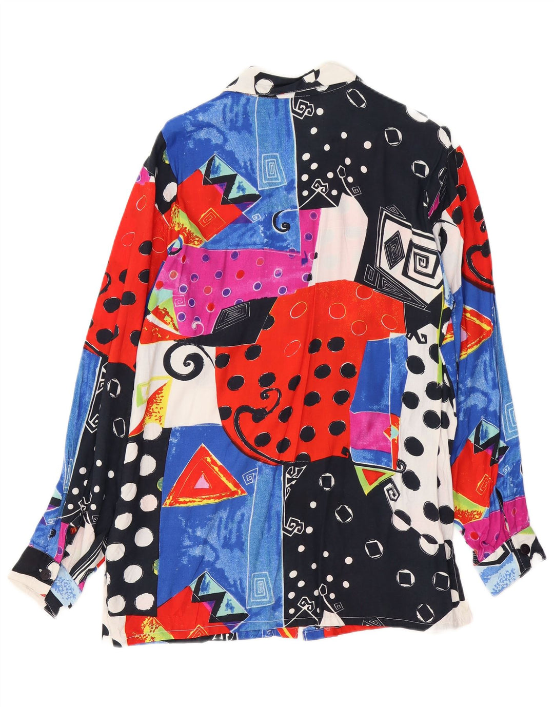 VINTAGE Dameskjortebluse EU 44/46 XL Flerfarvet Patchwork Viscose