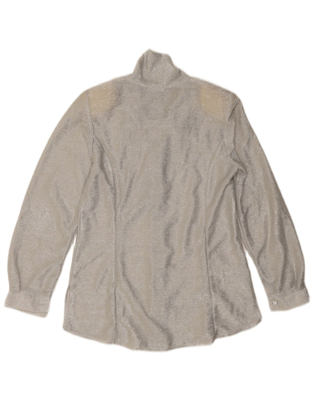 Vintage Dame Front Tie Shirt Bluse UK 12 Medium Sølv Flecked