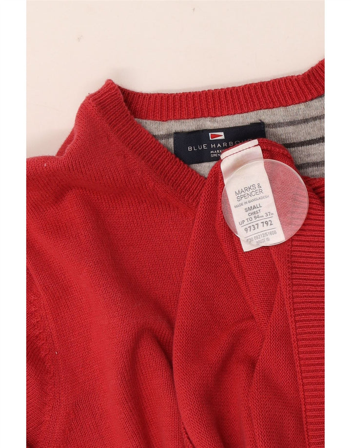 Marks & Spencer Herre Blue Harbor Boat Neck Jumper Sweater lille rød bomuld