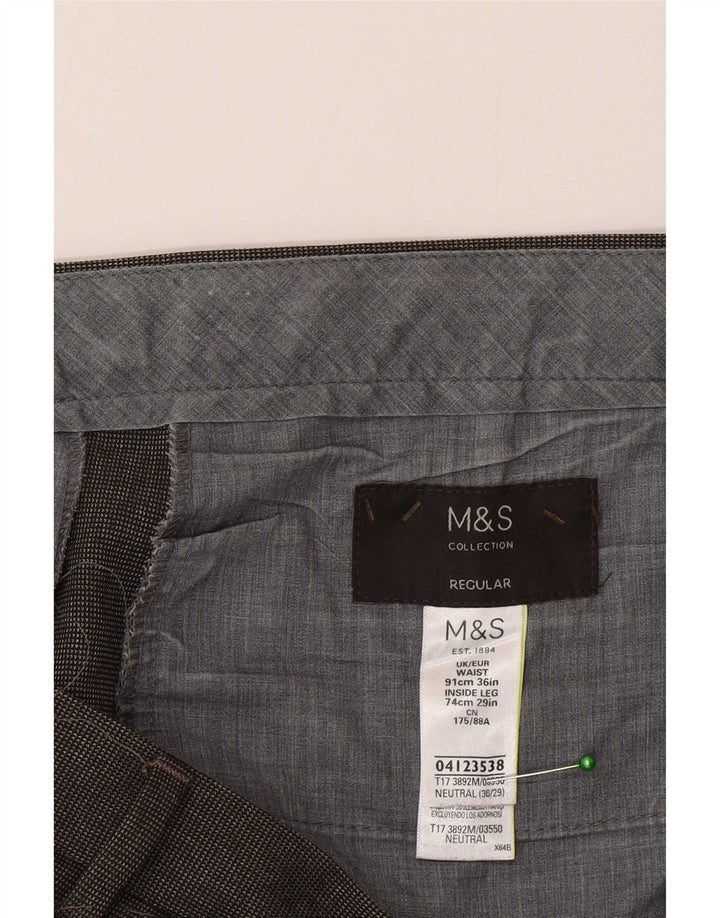 Marks & Spencer Herre Regular Suit Bukser W36 L29 Grå ternet polyester