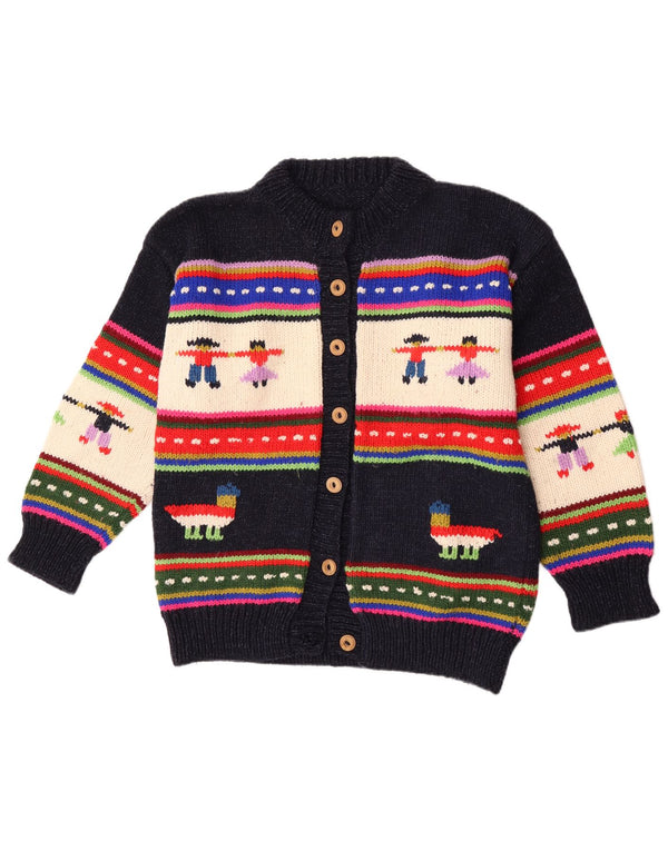 Vintage Kvinders Grafisk Cardigan Sweater UK 14 Stor Marineblå Stribet