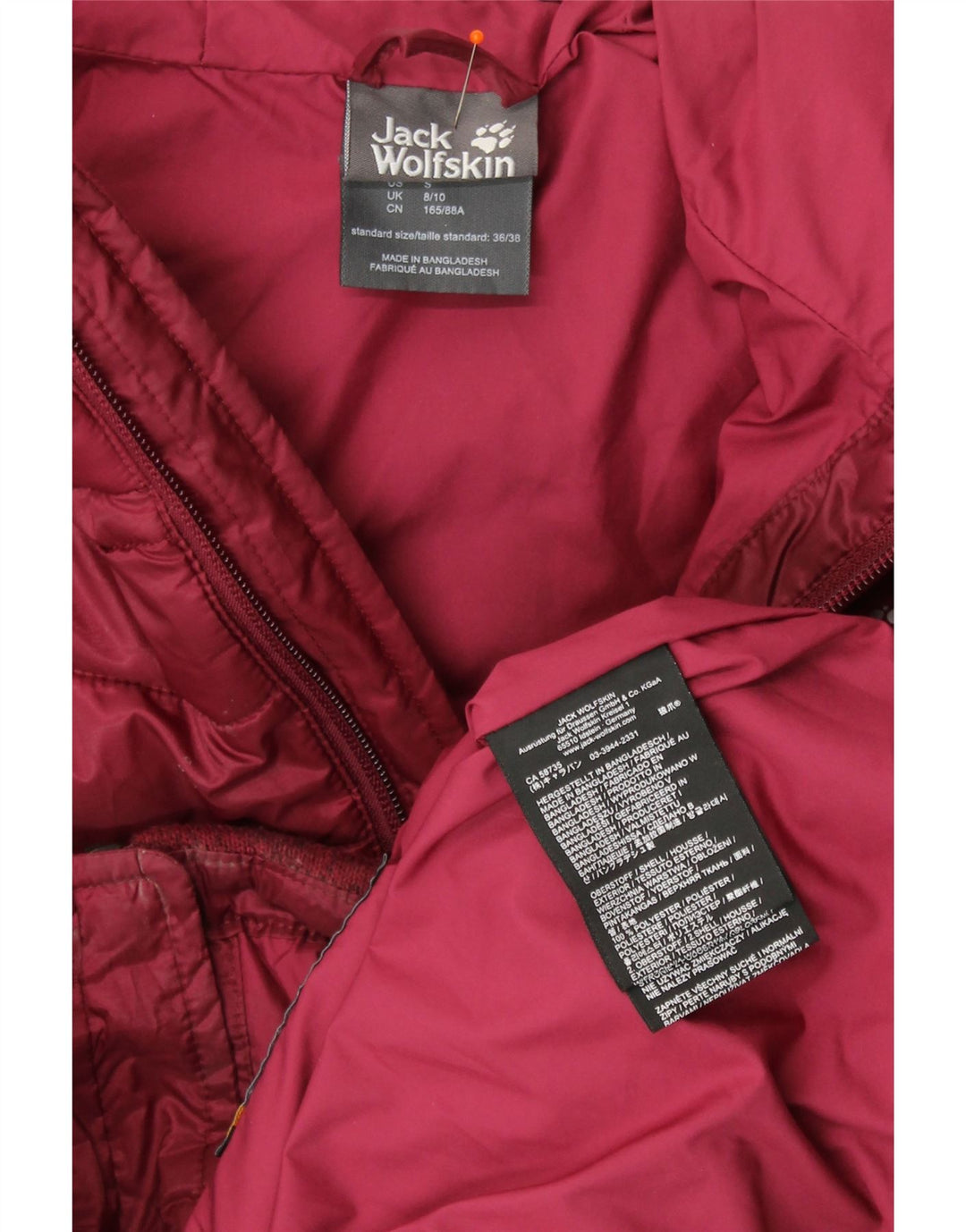 JACK WOLFSKIN Polstret jakke til kvinder UK 8/10 Small Burgundy Colourblock