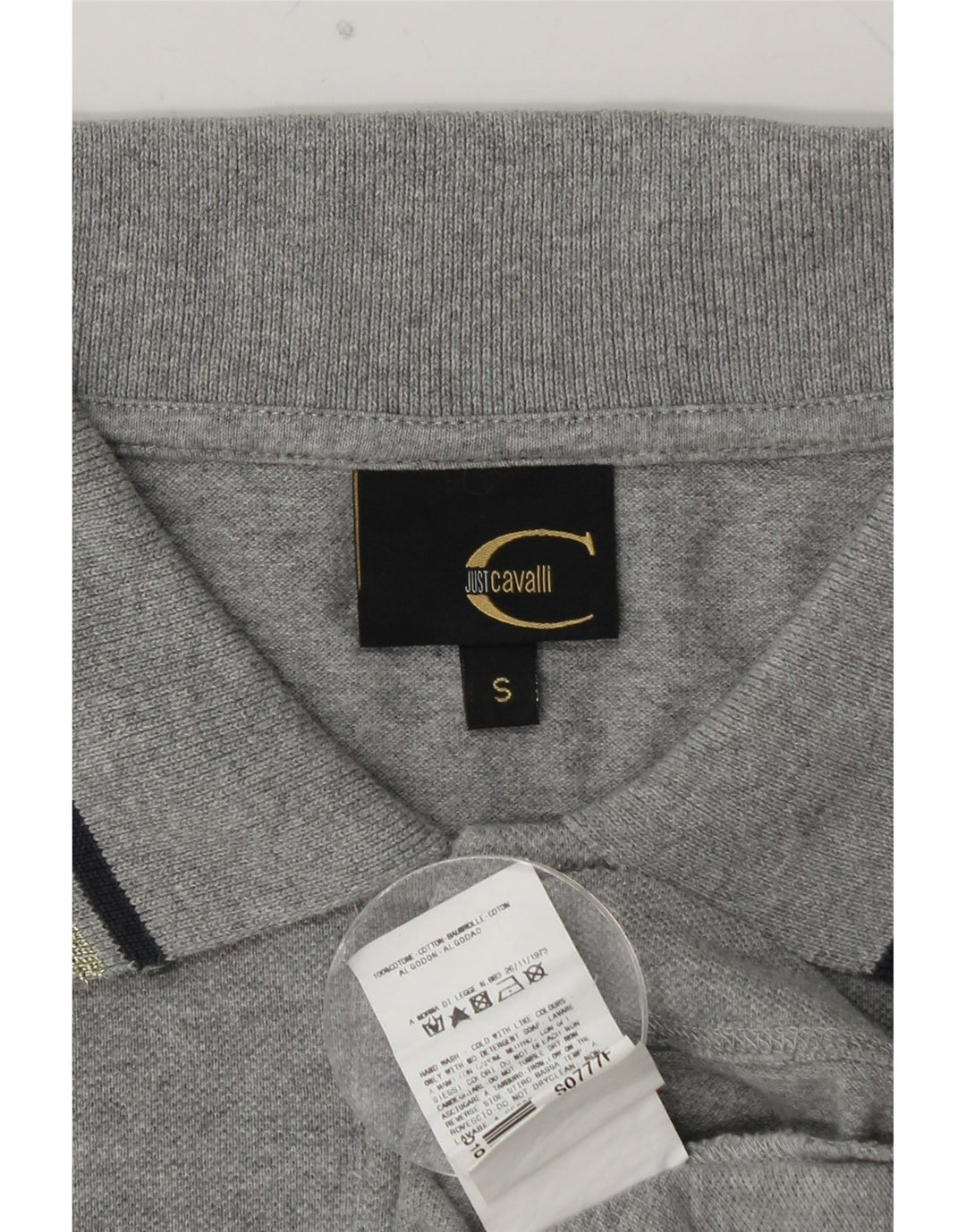 JUST CAVALLI grafisk langærmet poloshirt til kvinder UK 10 lille grå bomuld