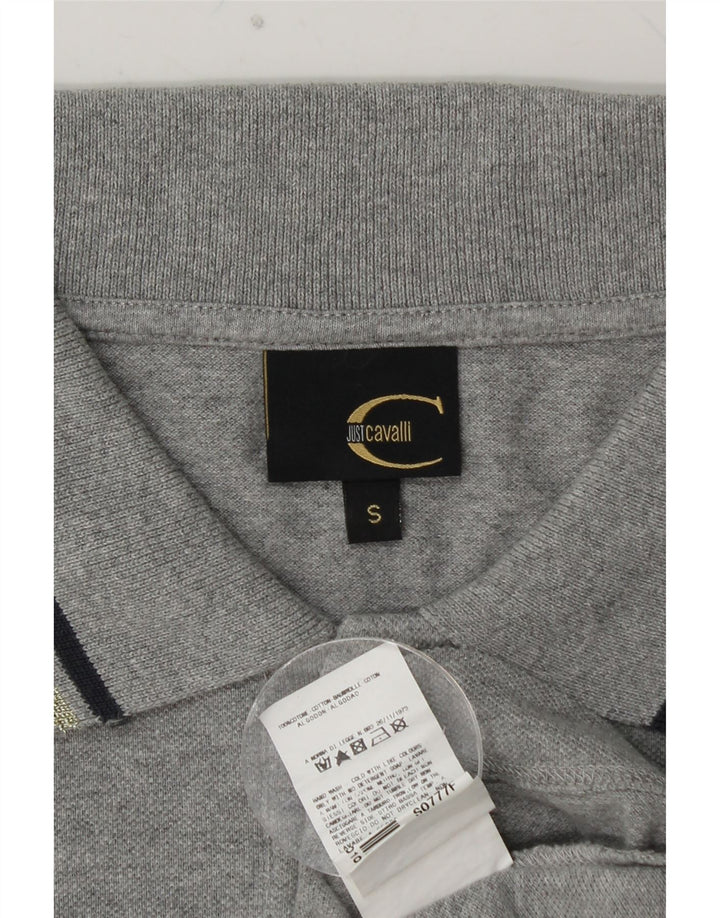 JUST CAVALLI grafisk langærmet poloshirt til kvinder UK 10 lille grå bomuld