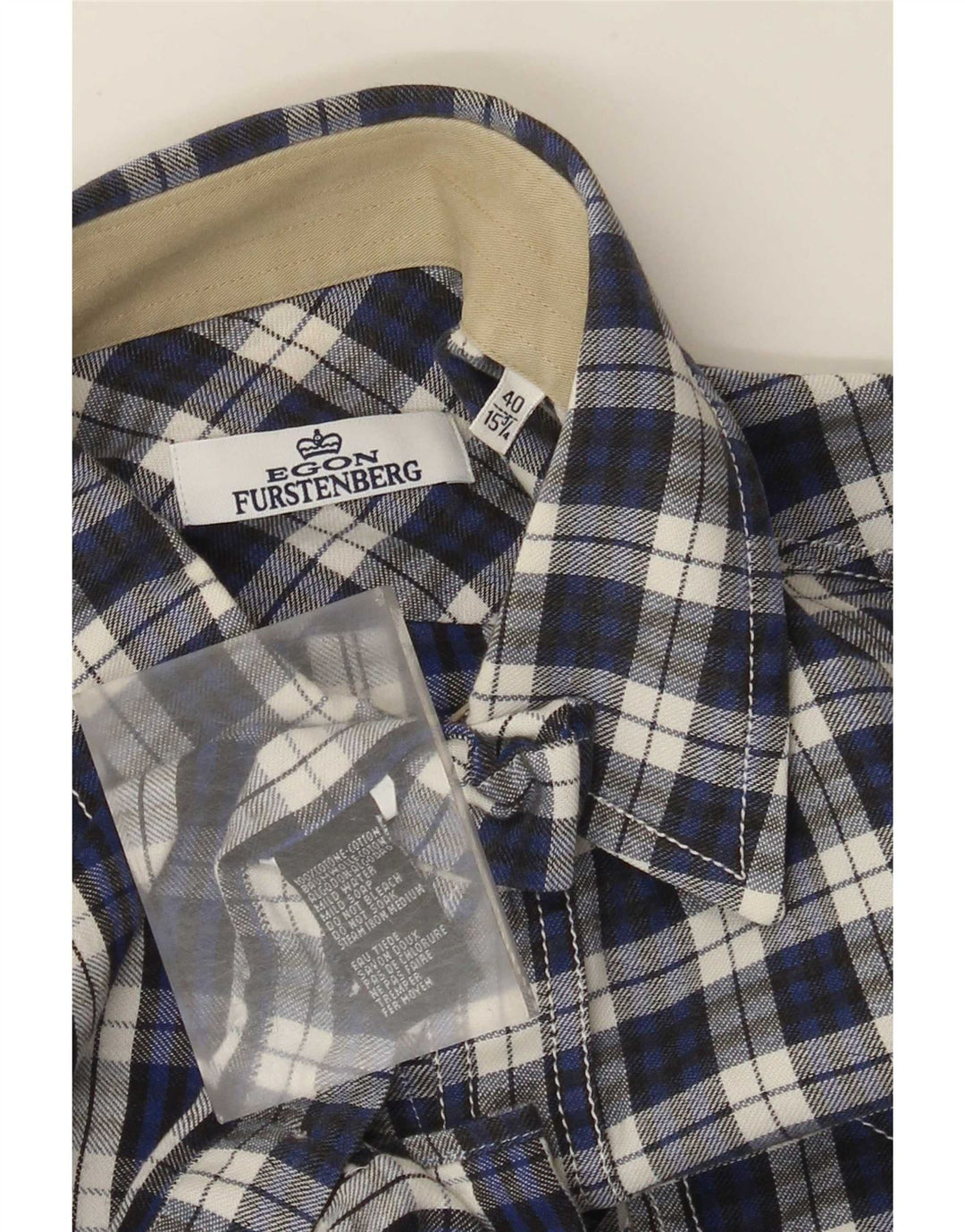 Egon Furstenberg Herre Flanelskjorte Str. 40 15 3/4 Medium Blå Plaid