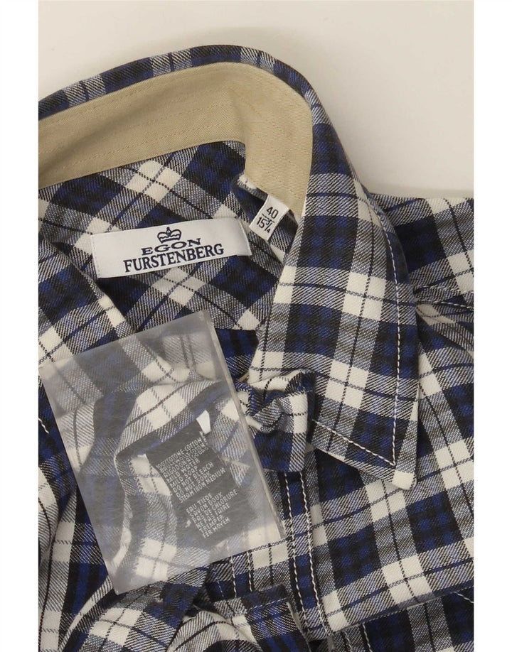 Egon Furstenberg Herre Flanelskjorte Str. 40 15 3/4 Medium Blå Plaid
