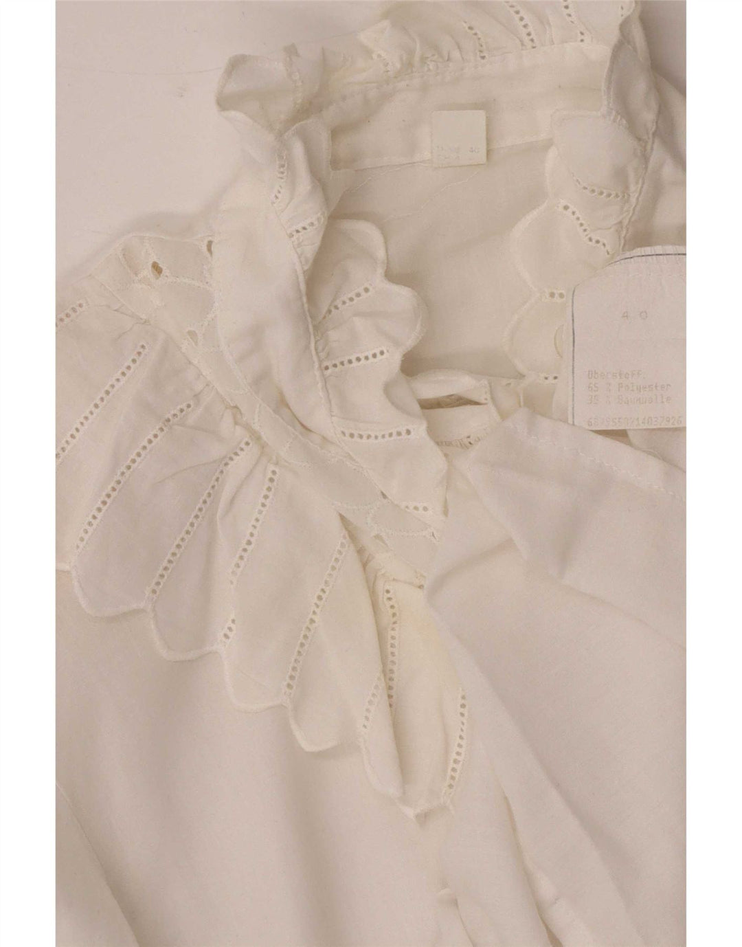 Vintage kvinders 3/4 ærmer flæse foran skjorte bluse UK 12 Medium White