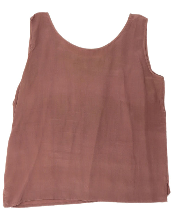Vintage dame ærmeløs bluse top UK 18 XL brun silke
