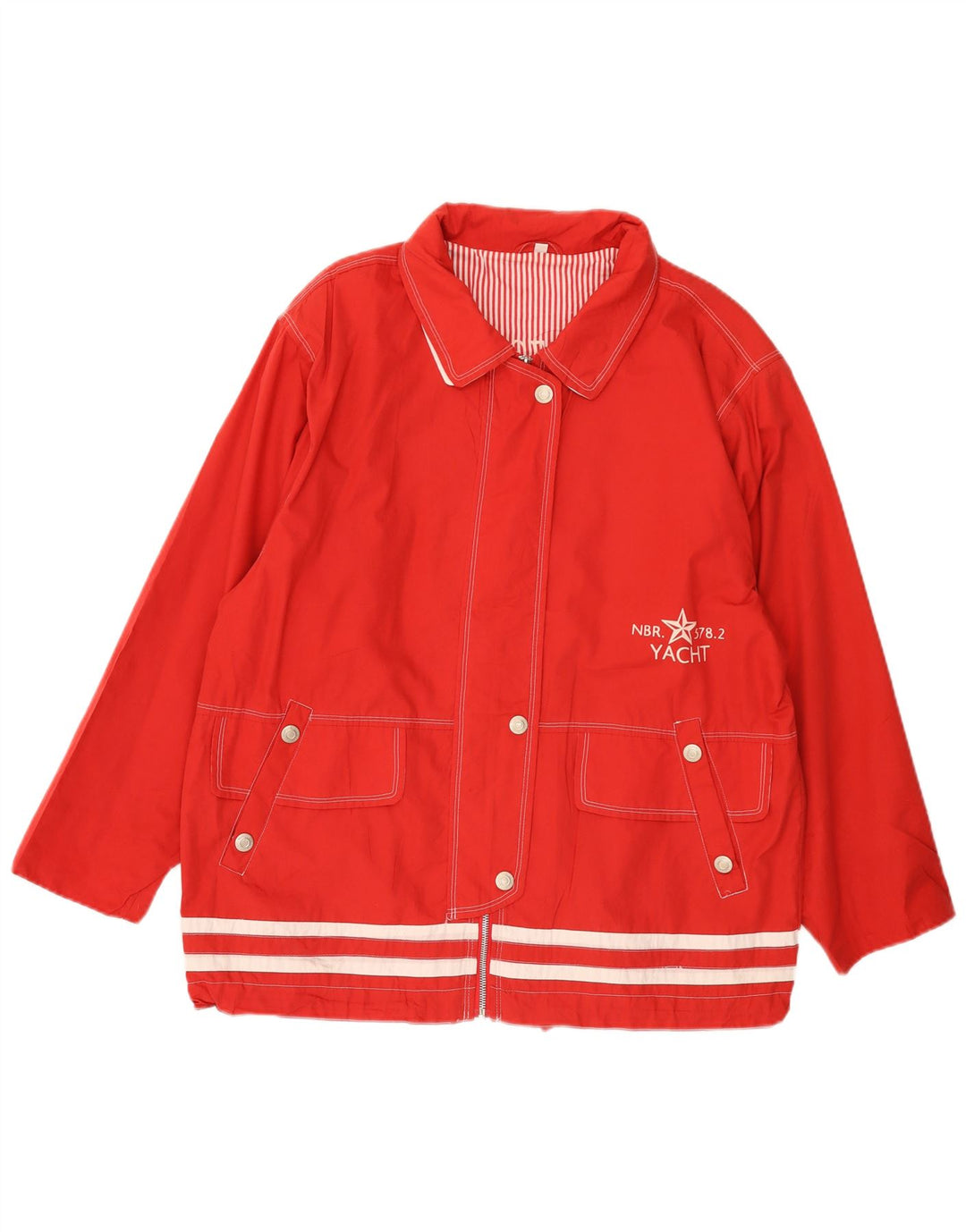 Vintage Dame Yachting Oversized Utility Jacket EU 42 Stor rød stribet