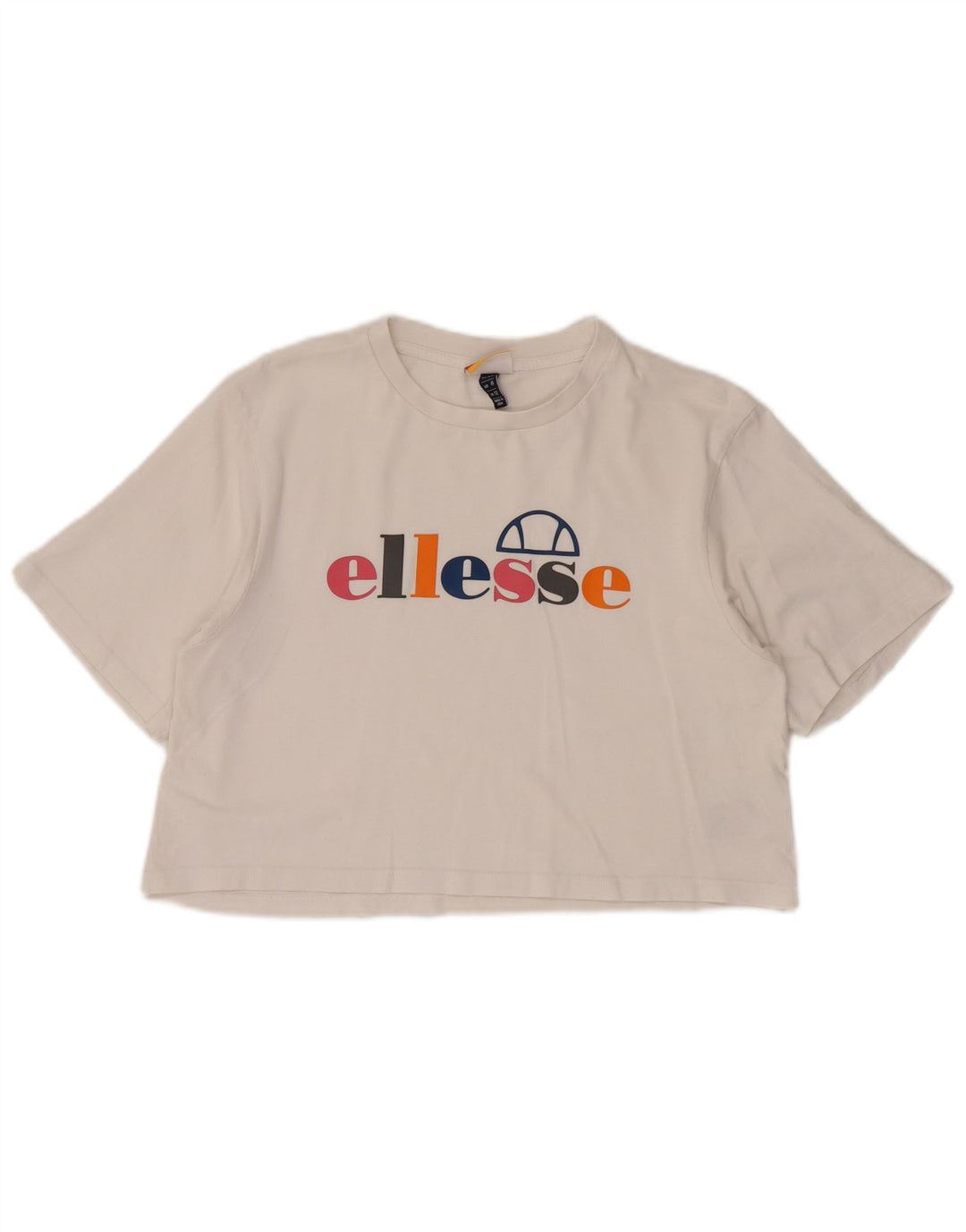 ELLESSE Dame Crop Grafisk T-Shirt Top UK 12 Medium Hvid Bomuld