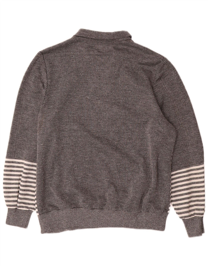 Vintage Dame Polo Neck Jumper Sweater EU 44 XL Grå Stribet