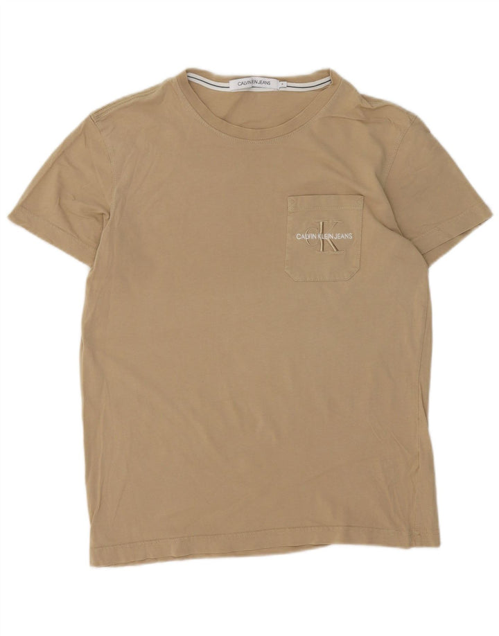 CALVIN KLEIN JEANS Herre T-Shirt Top Lille Beige Bomuld