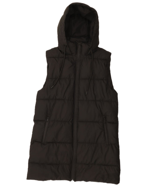 Zara Womens Hooded Sleeveless Padded Coat UK 14 Medium Black Polyester