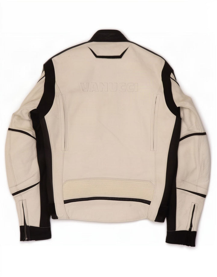 Vanucci Herre grafisk læder racerjakke EU 48 Small White Colourblock