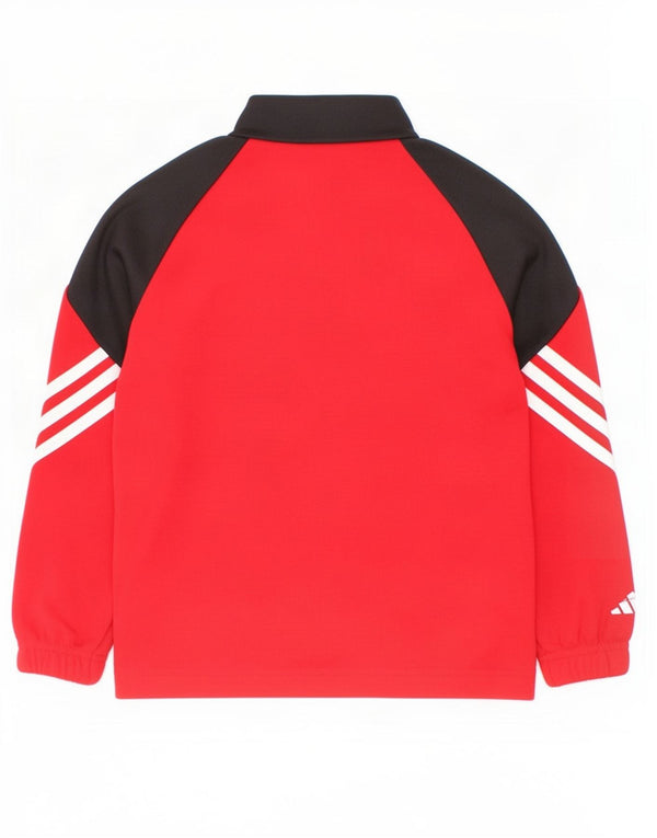 Adidas Drenge Pullover med lynlås-hals-træningsdragt Top 5-6 år XS Rød Colourblock
