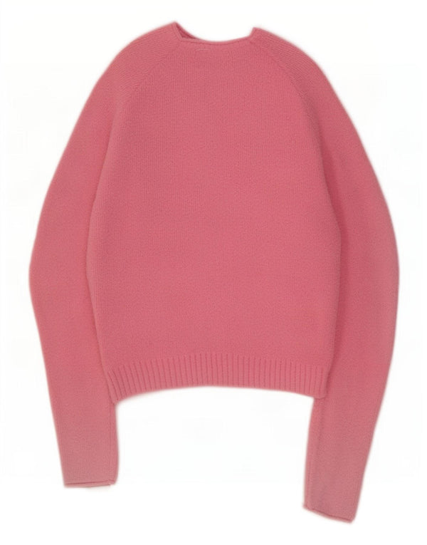 Zara Womens Crop Crew Neck Jumper Sweater UK 8 Small Pink Nylon