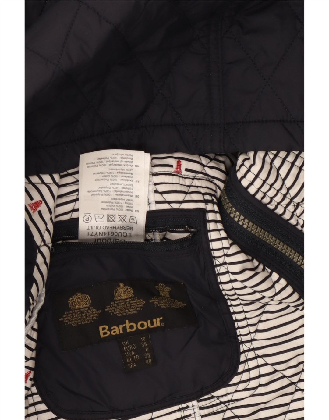 BARBOUR Quiltet jakke til kvinder UK 10 Lille marineblå polyamid