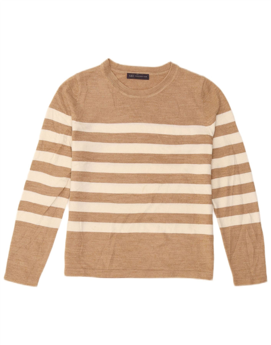 Marks & Spencer Dame Boat Neck Jumper Sweater UK 12 Medium Beige Striped