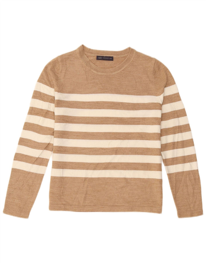 Marks & Spencer Dame Boat Neck Jumper Sweater UK 12 Medium Beige Striped